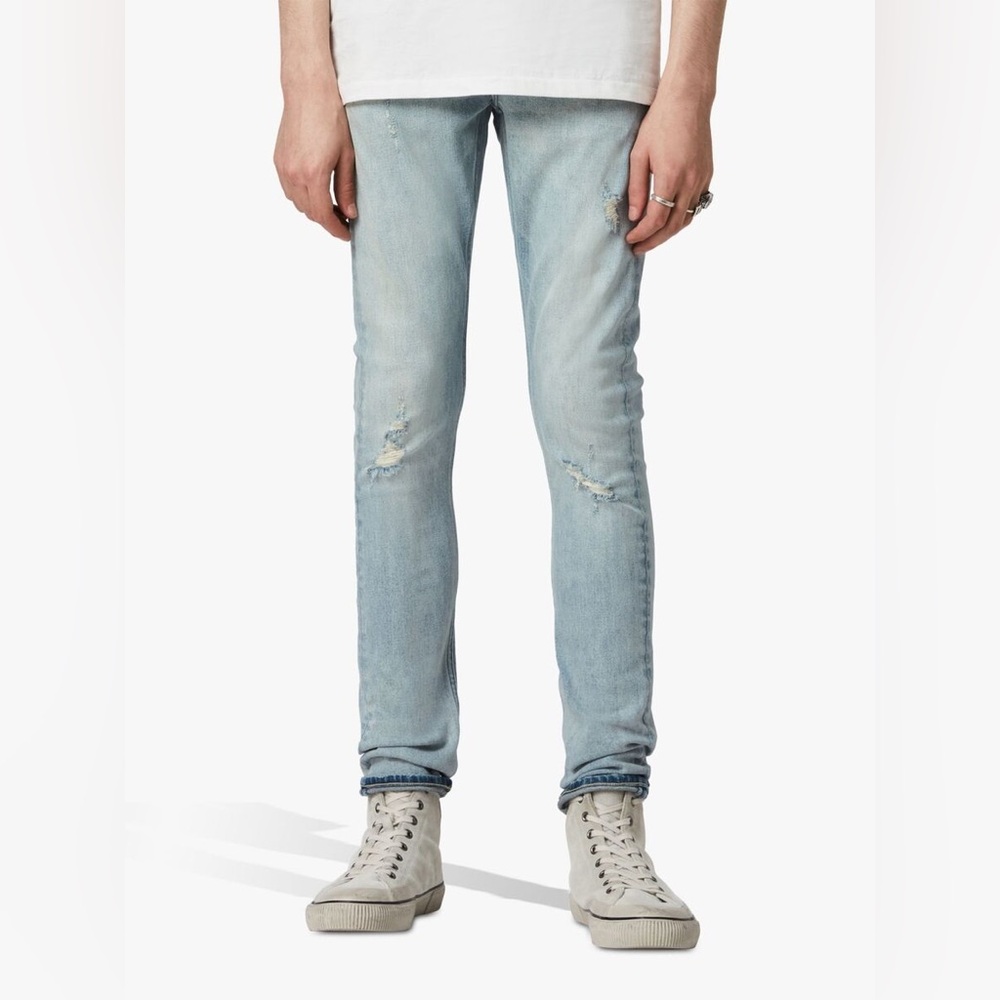 ALLSAINTS MENS CIGARETTE DAMAGED LIGHT INDIGO JEANS 36 X 32